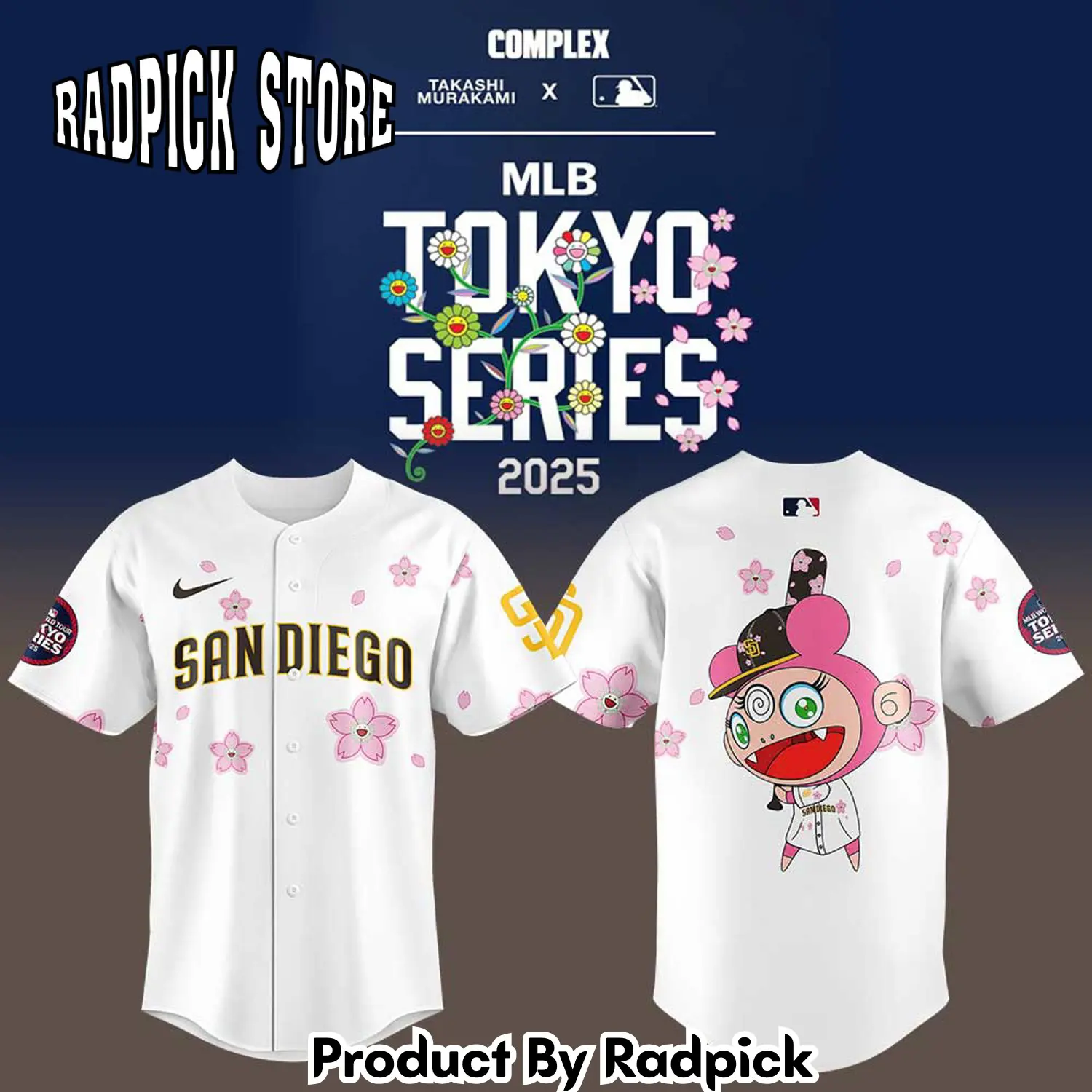 Radpick san diego padres takashi murakami x mlb world tour tokyo series white baseball jersey rp127170